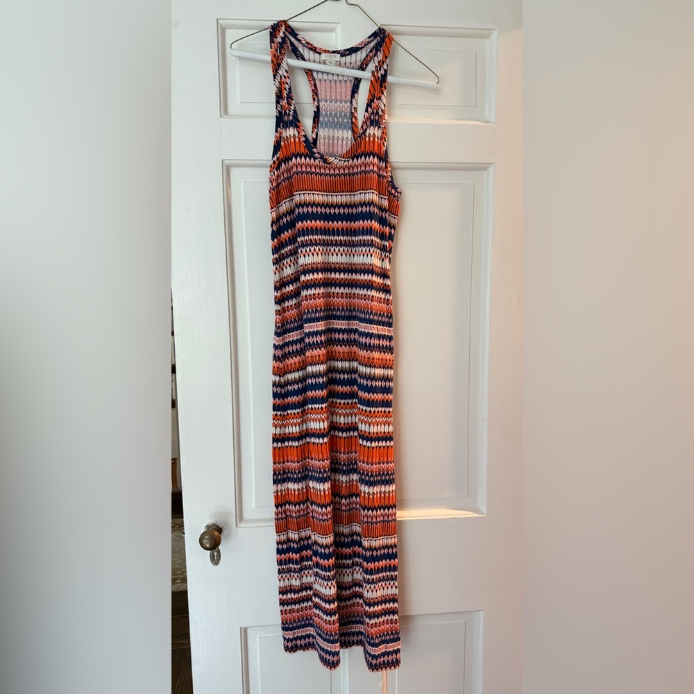 J. Crew Factory Maxi Dress Boho Racerback Tribal Orange Pink Blue